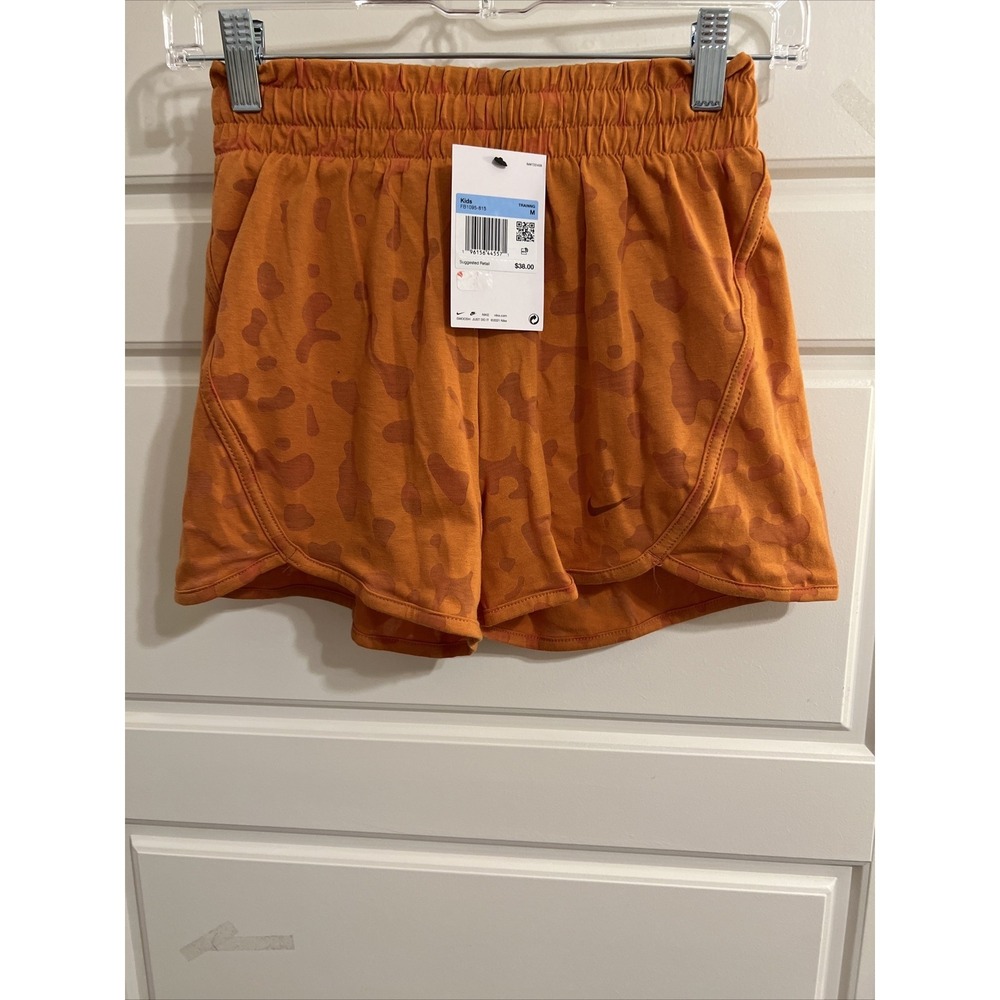 Nike Dri-FIT Big Kids Breezy High-Waisted Training Shorts Orange FB1095-815 Sz M